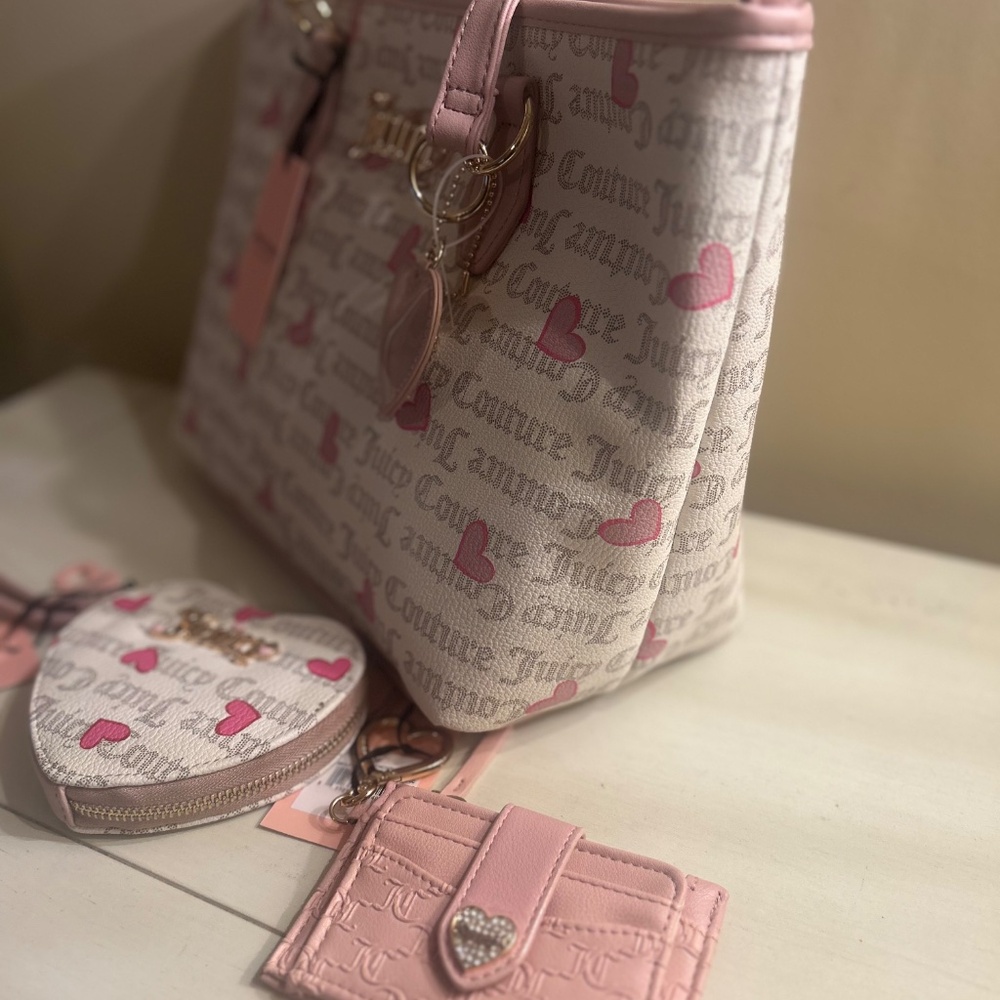 Juicy Couture I Heart Juicy PINK Tote Bag, Wallet and Wristlet New With Tags - Picture 3 of 5